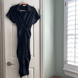 Black Satin Button Down Dress